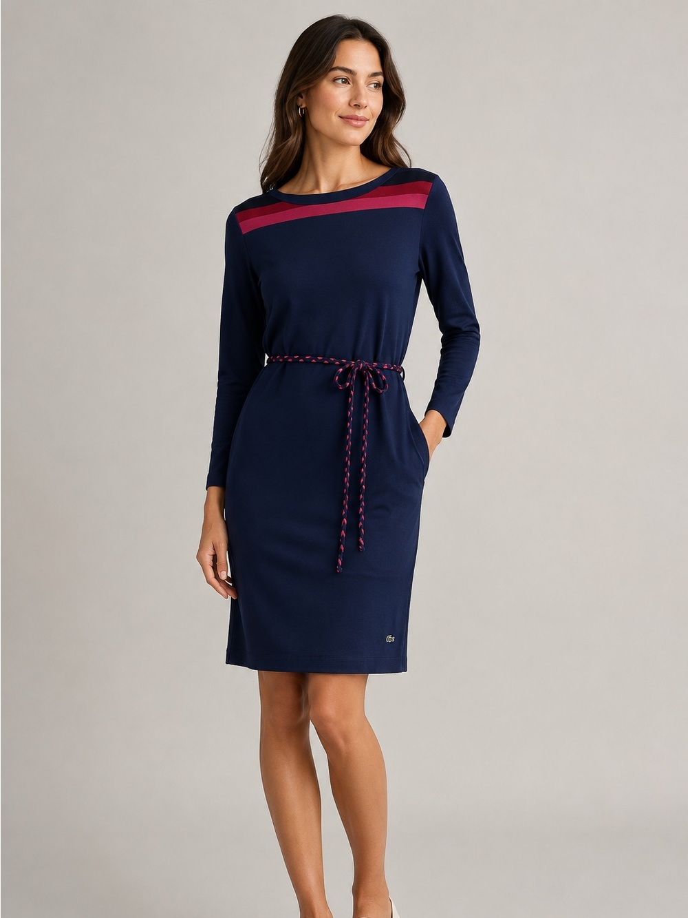 Lacoste Elegant Blue Long Sleeve Dress